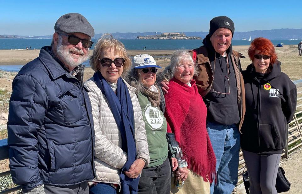 retirees walking on San Francisco Bay