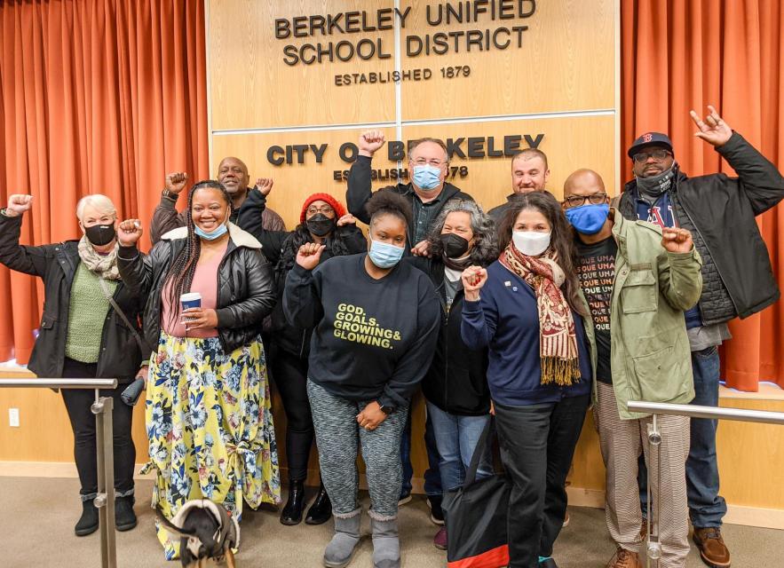 large group of Berkeley classified employees with CCE leaders