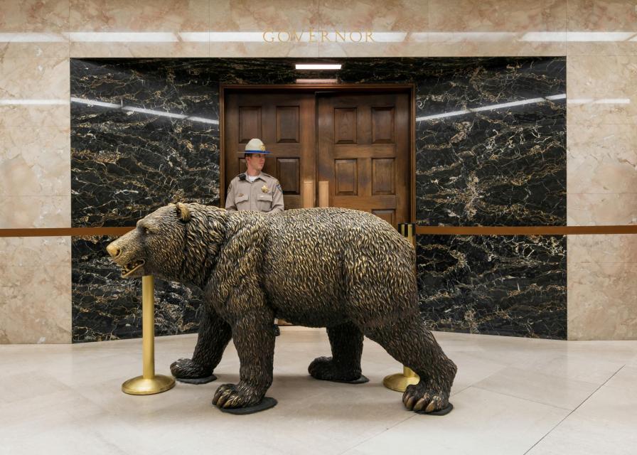 California governor's office with the bronze bear statue outside