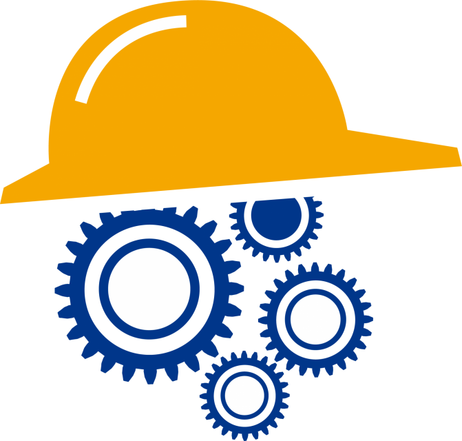 illustrative hard hat with gears as worker face
