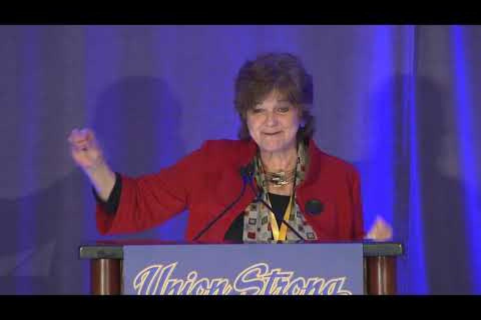  Historian Nancy MacLean speaks to delegates