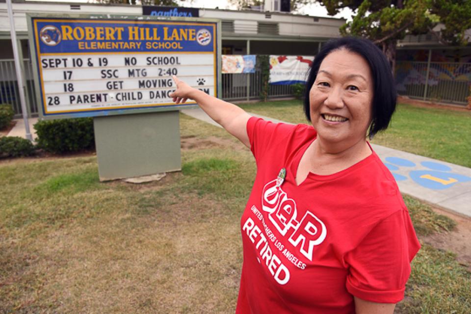 Susie Chow, a member of United Teachers Los Angeles-Retired, has adopted Robert Hill Elementary School, and will help with everything from babysitting to support on the picket lines.