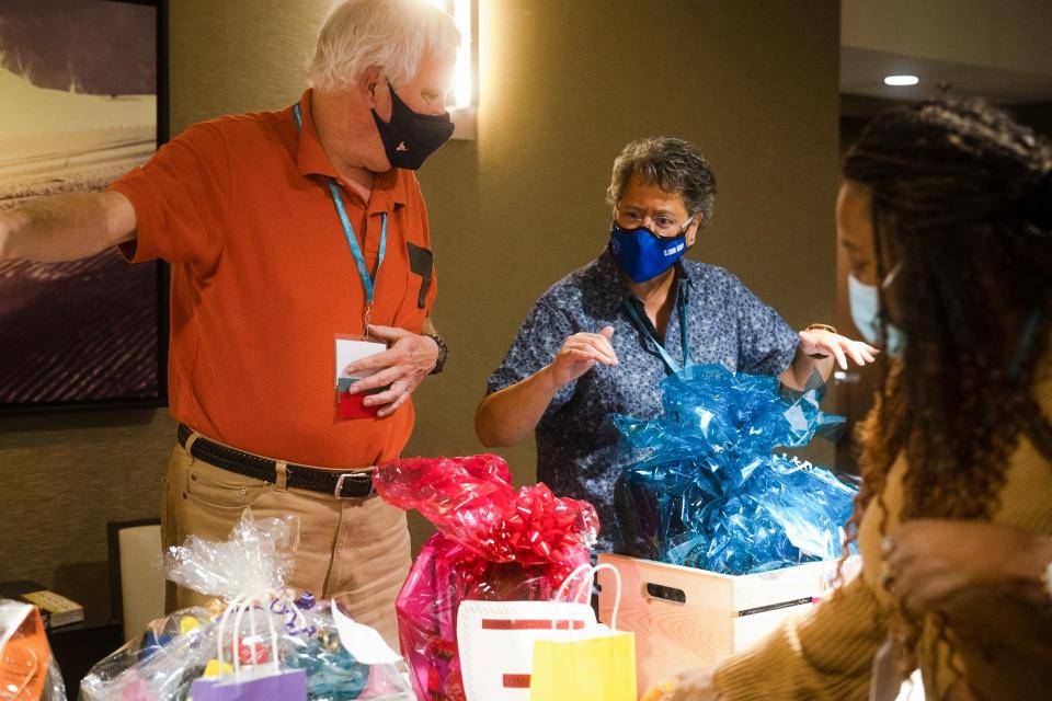 helping with gift baskets