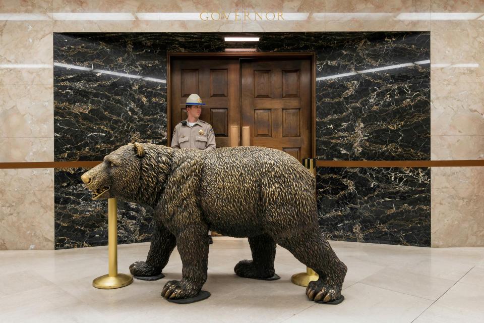 California governor's office with the bronze bear statue outside