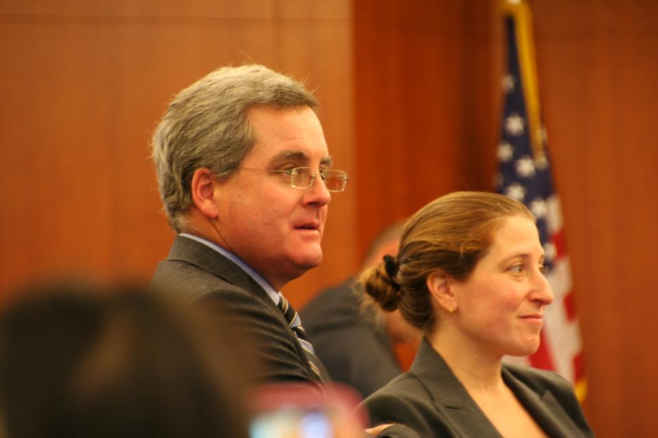 S.F. City Attorney Dennis Herrera and Deputy City Attorney Sarah Eisenberg before trial begins,