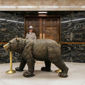 California governor's office with the bronze bear statue outside